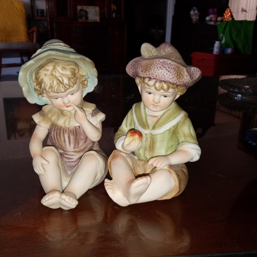 Andrea by Sadek Boy & Girl Bisque Porcelain Figurines VTG